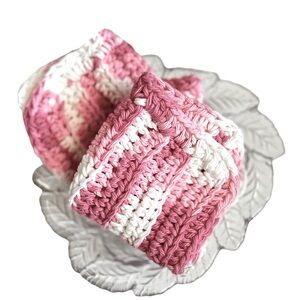 Hand Crafted Pink Wash or Dish Cloths Two Crochet All Purpose Cotton Reusable